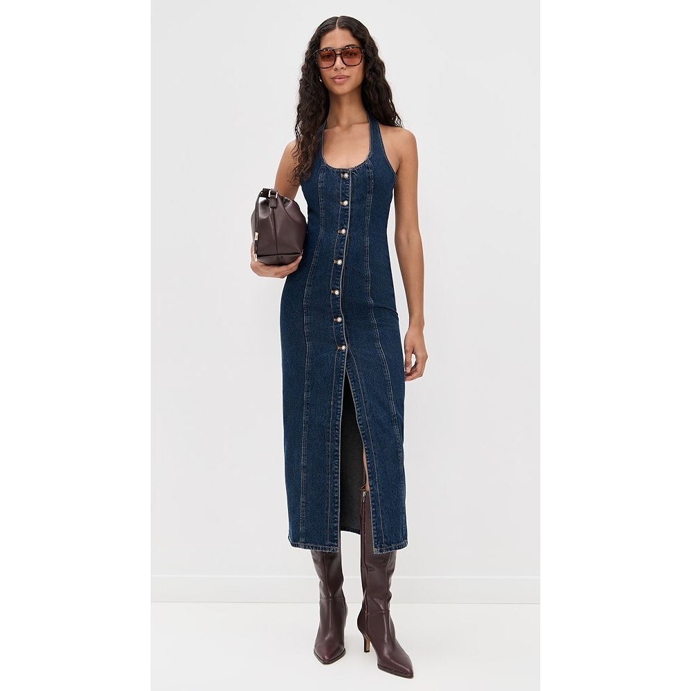 Lioness Kenny Maxi Dress Indigo Denim Button Front Size S
